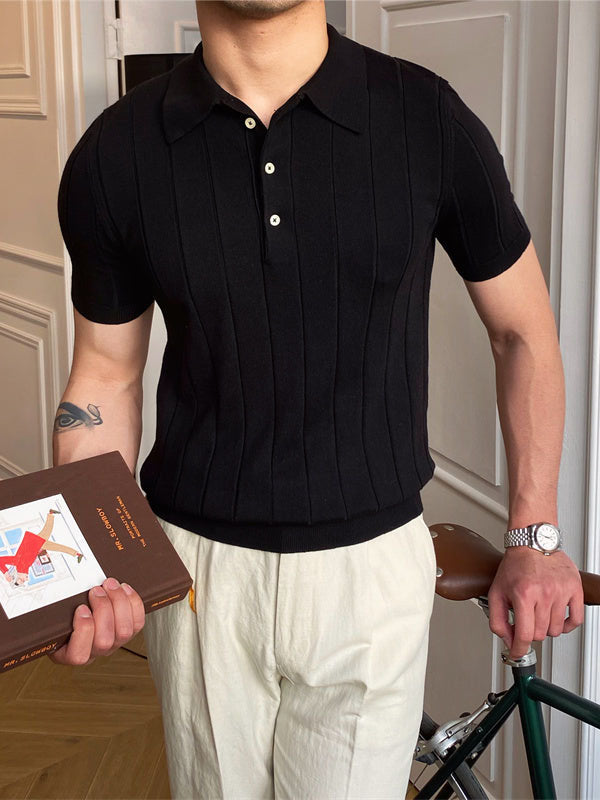 Men's Pleated Elegant Knitted Polo Shirt