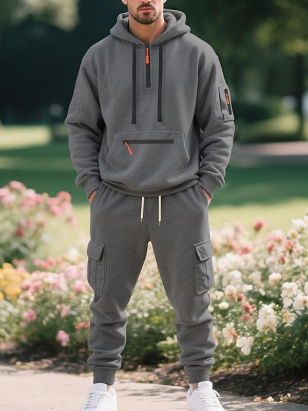Men's Winter Fleece Lined Casual Set Loose Fit Sporty Multi-Pocket Workwear Warm Long Sleeve Jacket & Pants for Cold Weather Clothes Matching Outdoorfun