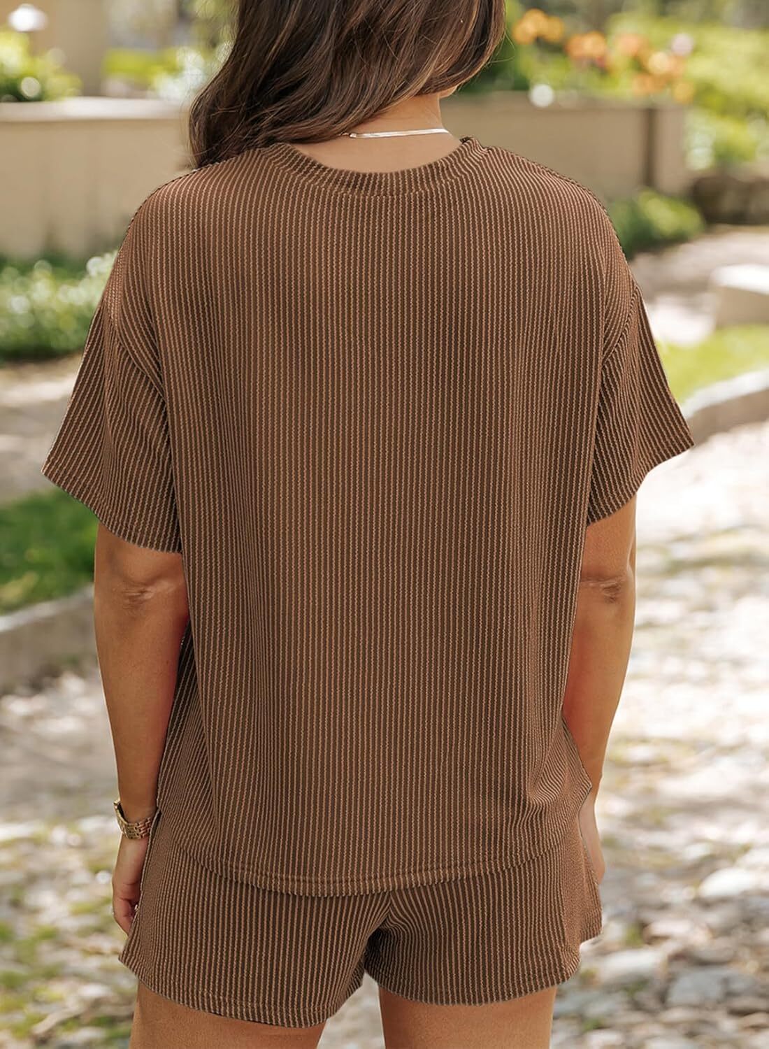 Two 2 Piece Sets for Women Short Sleeve Shirts High Waisted Shorts with Pockets Pajamas Lounge Matching Set