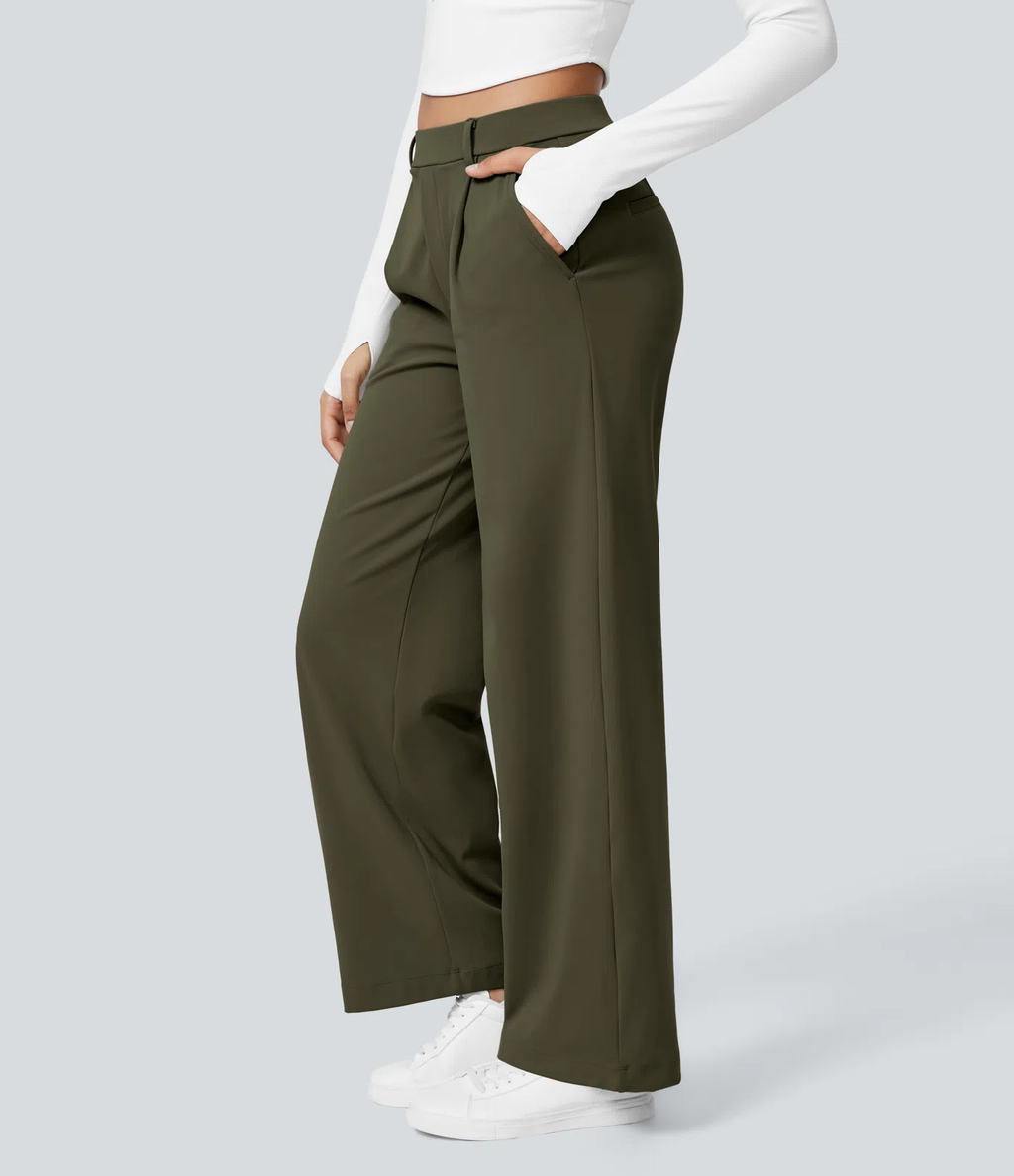 ⏰SEPTEMBER HOT-SALE!High Waisted Side Pocket Straight Leg Work Pants