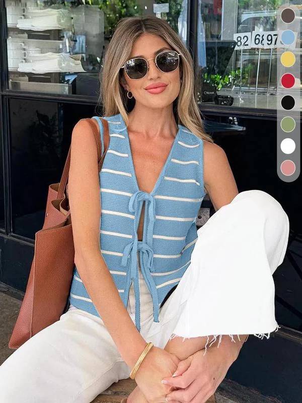 Women's Striped V-Neck Sleeveless Tank Top