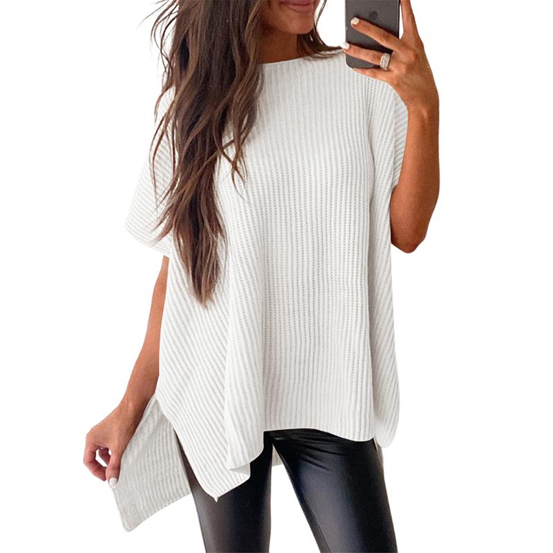 2025 Summer Women's Casual Crew Neck Drop Shoulder Loose Fit Short Sleeve Knit Pullover