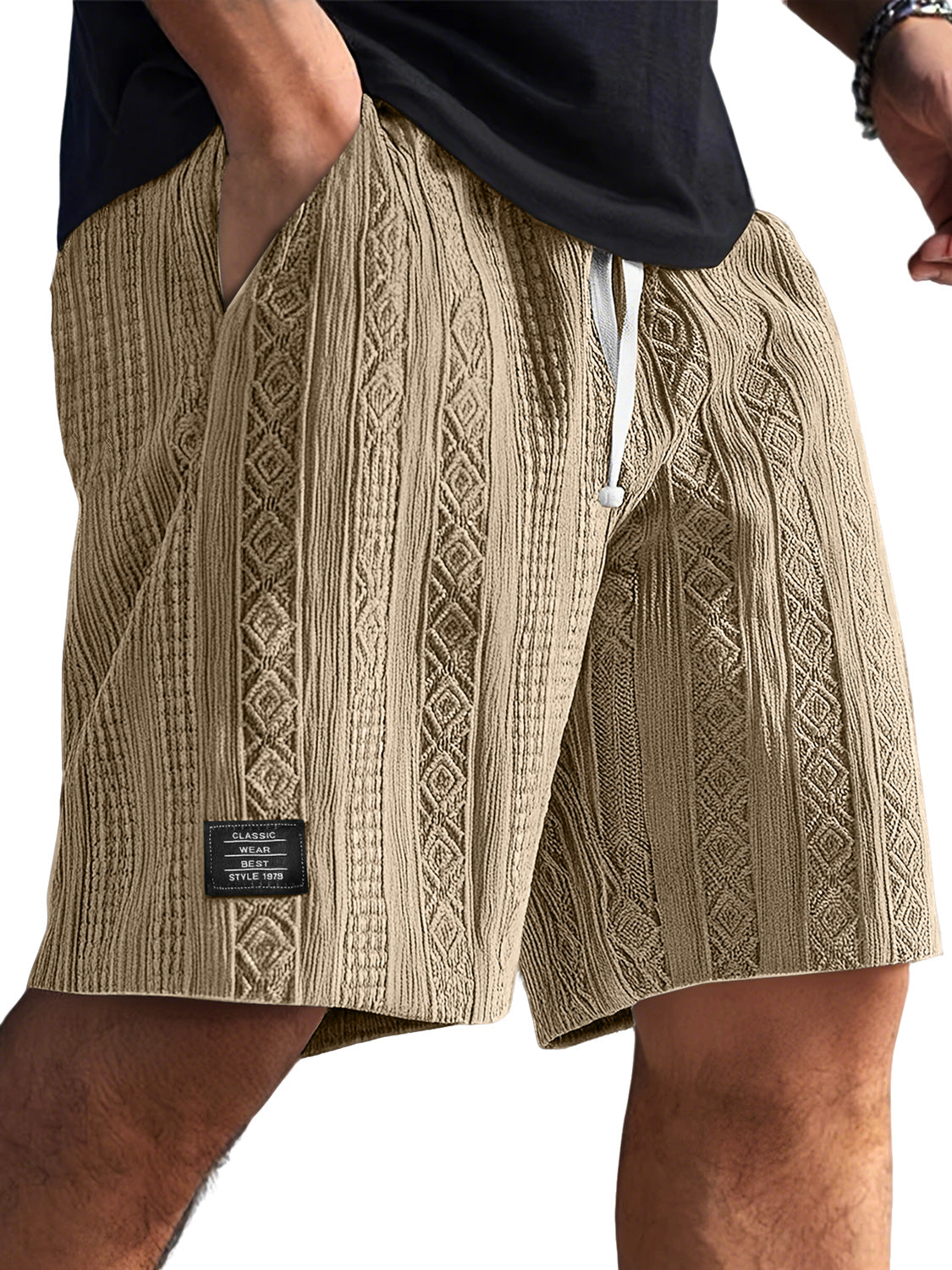 Men's Daily Jacquard Texture Embroidered Logo Casual Comfort Shorts