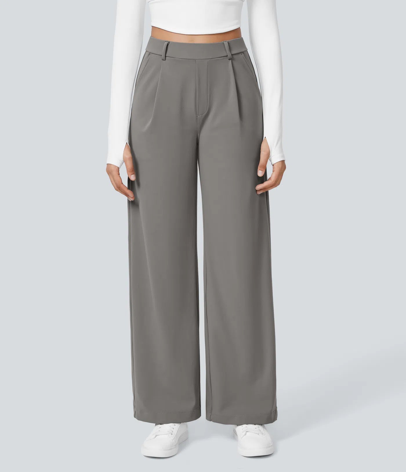 Factory Outlet - High Waisted Side Pocket Straight Leg Work Suit Pants