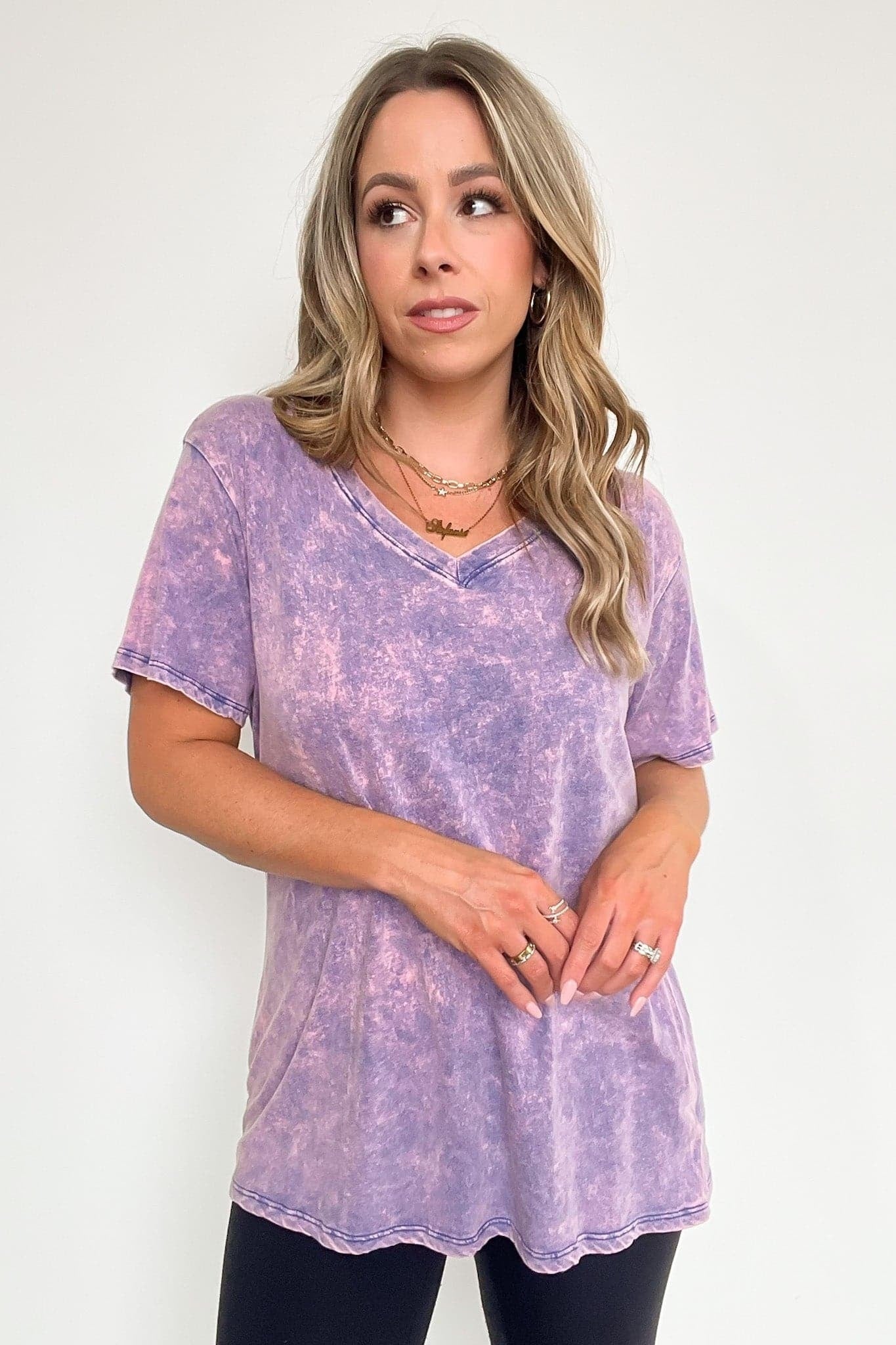 Soliel Acid Wash V-Neck Relaxed Fit Top - BACK IN STOCK