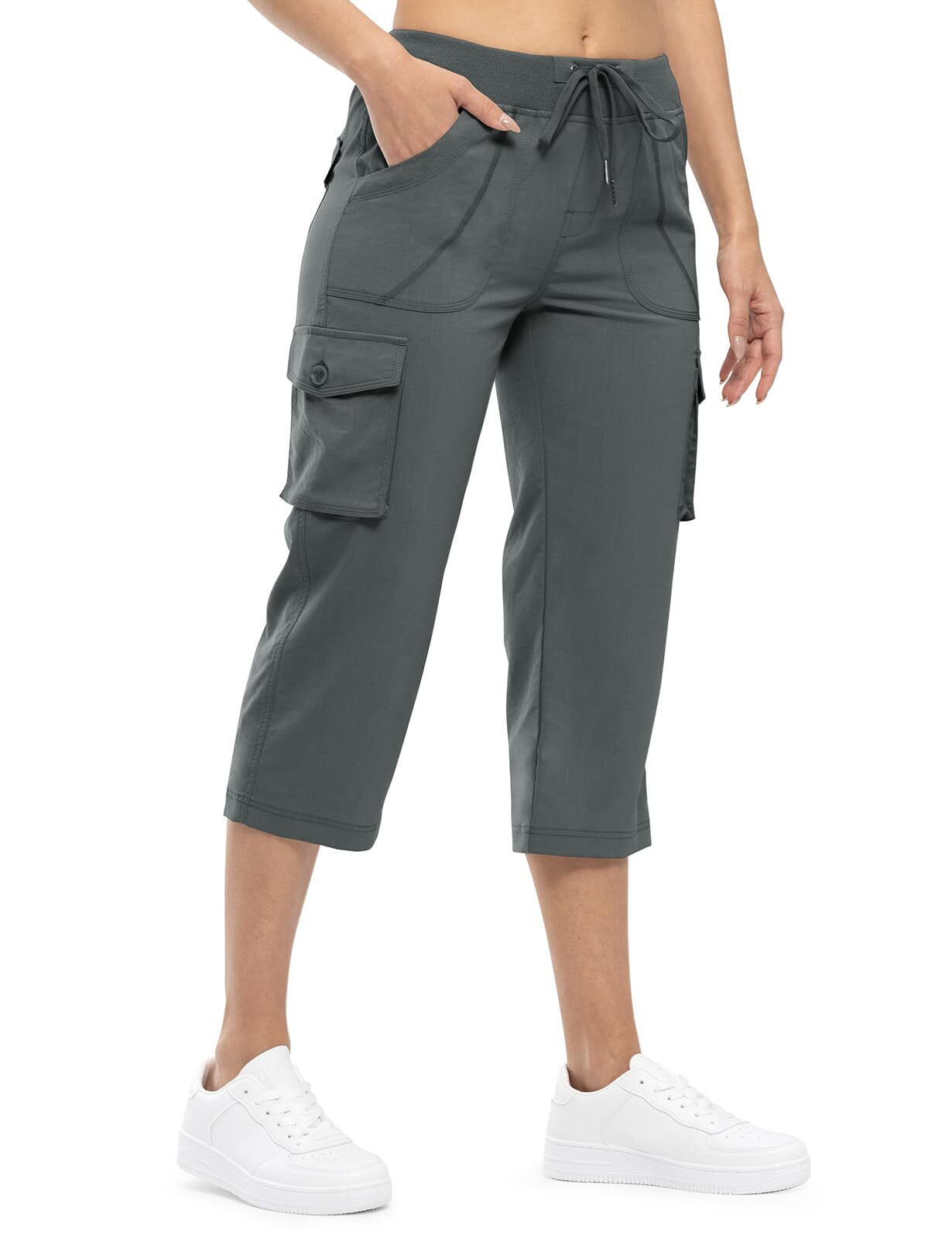 🔥Last day promotion!Women’s Loose Fit Lightweight Capri Cargo Pants – Casual 3/4 Trousers with 6 Pockets