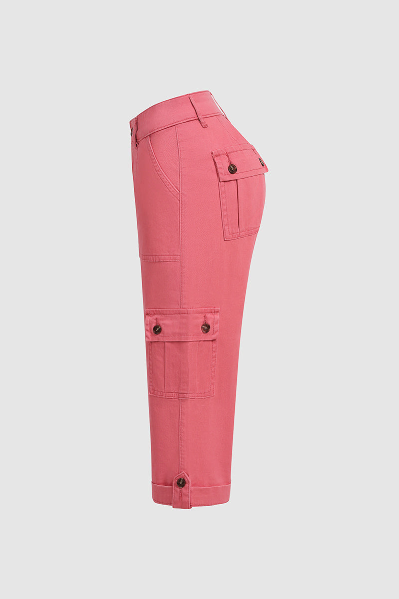 🔥Roll Tab Hem Multi Pocket Capri Mid Waist Cargo Pants🔥