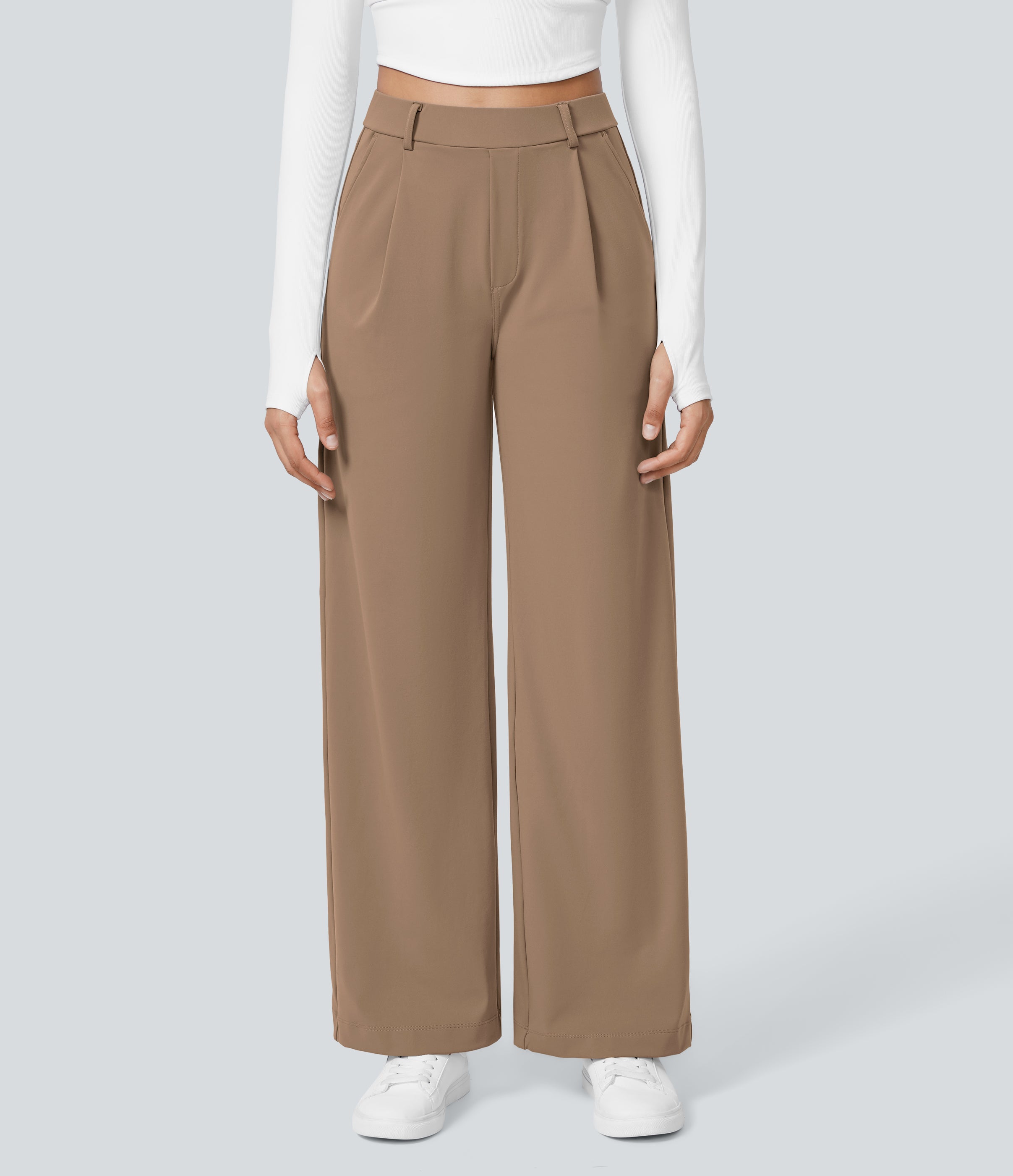 Factory Outlet - High Waisted Side Pocket Straight Leg Work Suit Pants