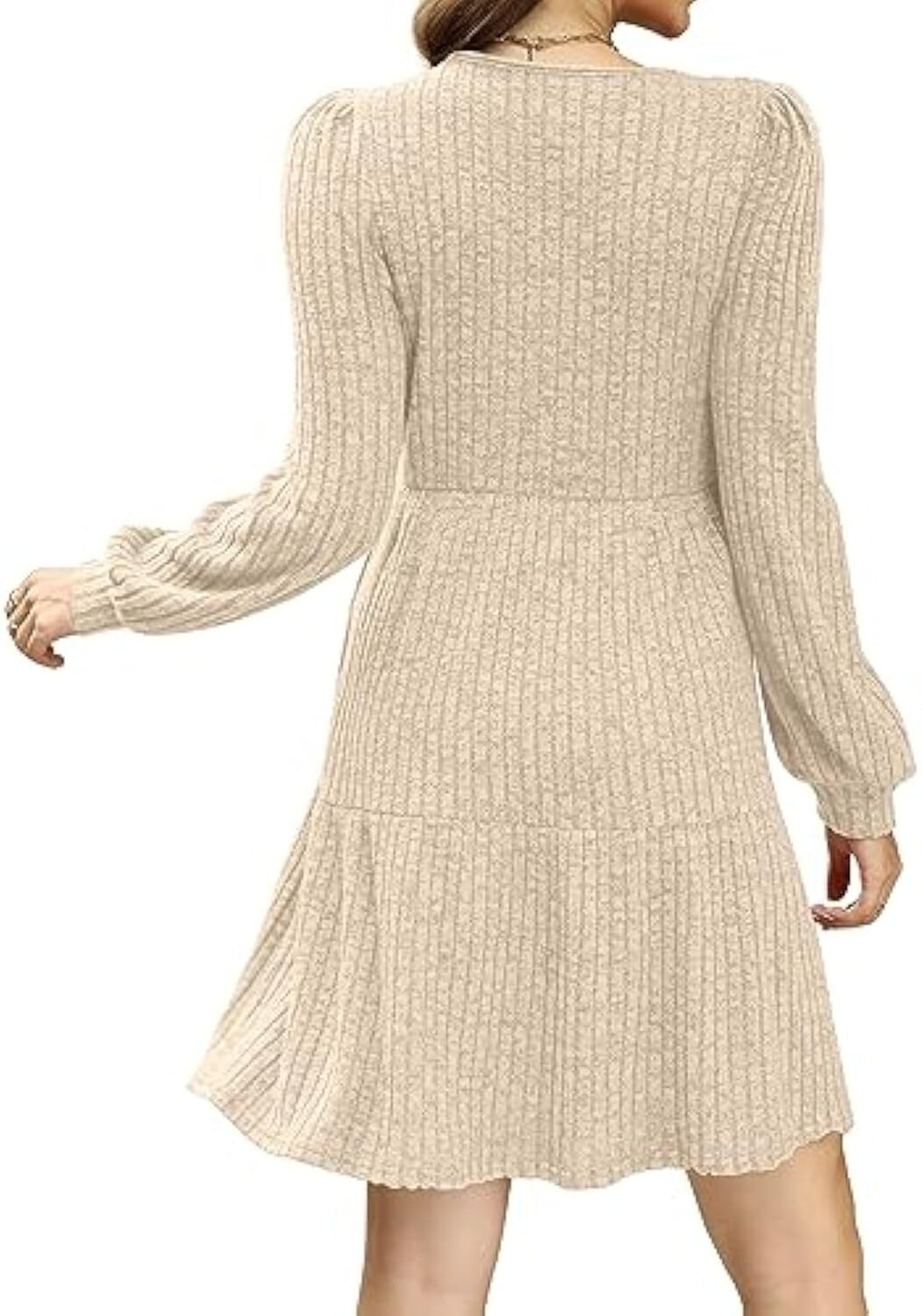 🔥Womens Square Neck Long Sleeve Fall Dresses Casual Babydoll Sweater Dress