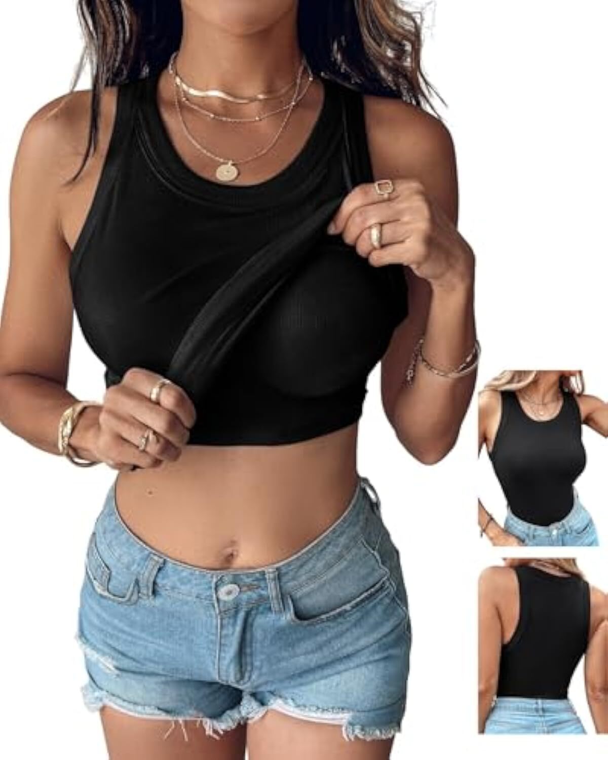 Women Built-in Bra Tank Tops Sleeveless Casual Shirts Racerback Ribbed Fitted Tank Tops
