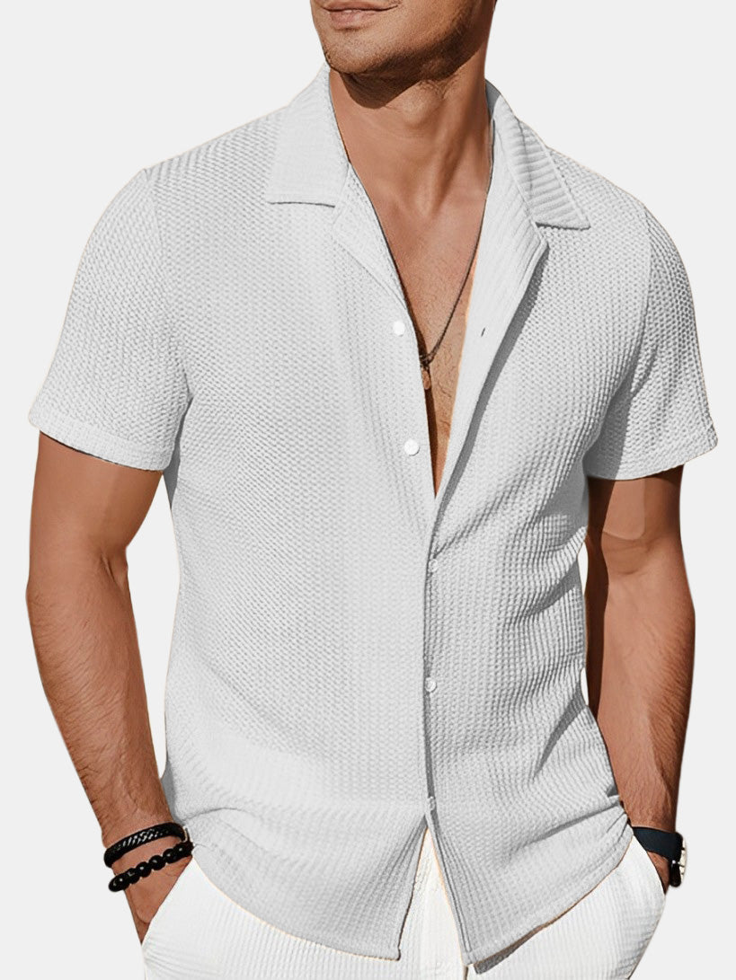 Men's Summer Fashion Solid Color Hollow Short Sleeve Shirt