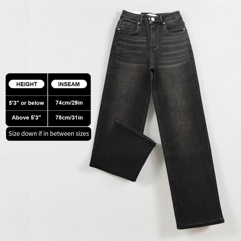 Women's High-Waist Stretch Wide-Leg Jeans – Trendy Multi-Pocket Denim Pants