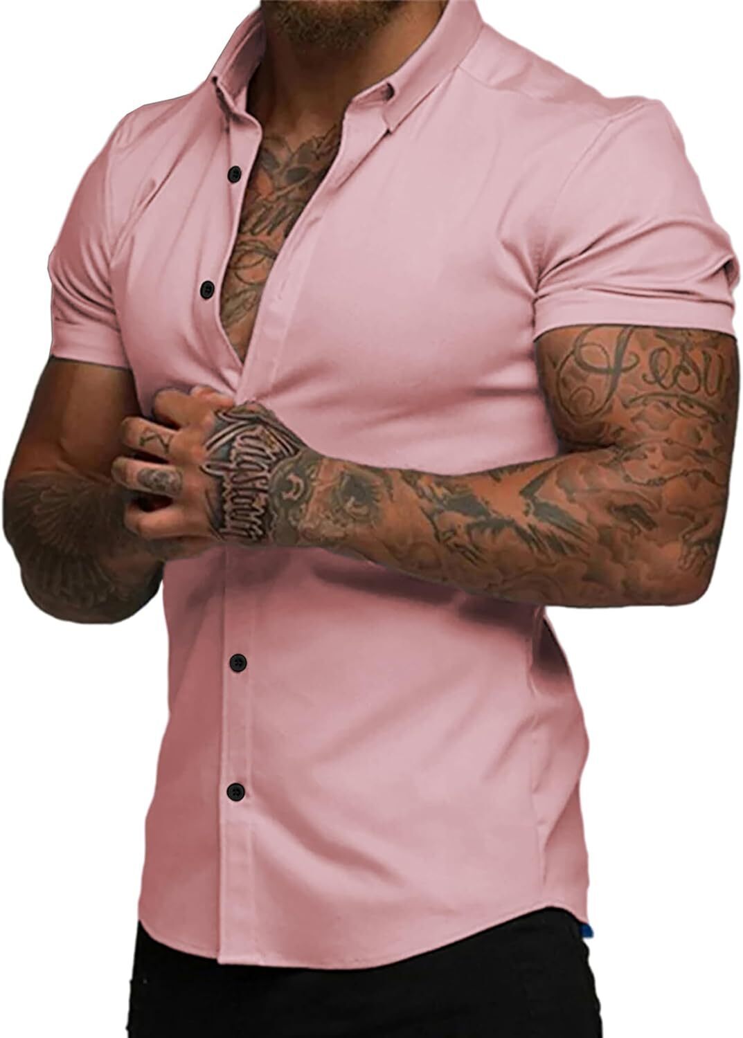 Men's Short Sleeve Dress Shirts Casual Button Down Wrinkle-Free Shirt