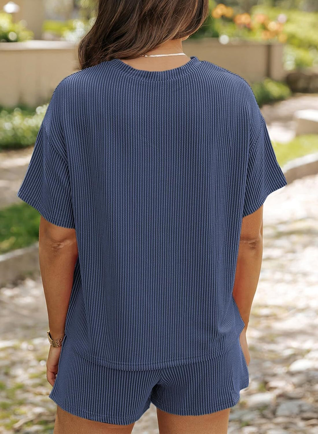 Two 2 Piece Sets for Women Short Sleeve Shirts High Waisted Shorts with Pockets Pajamas Lounge Matching Set