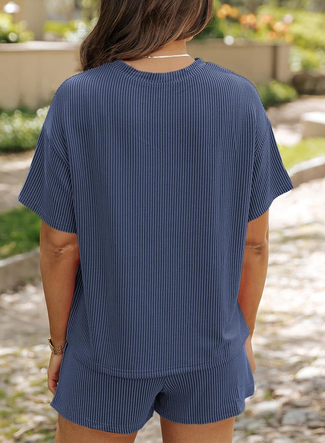 Two 2 Piece Sets for Women Short Sleeve Shirts High Waisted Shorts with Pockets Pajamas Lounge Matching Set