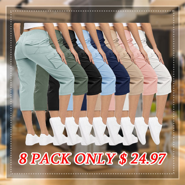 Womens Cargo Capris Lightweight Hiking Pants 6 Pockets Quick Dry Casual Outdoor Trip Loose Shorts Cropped Cotton