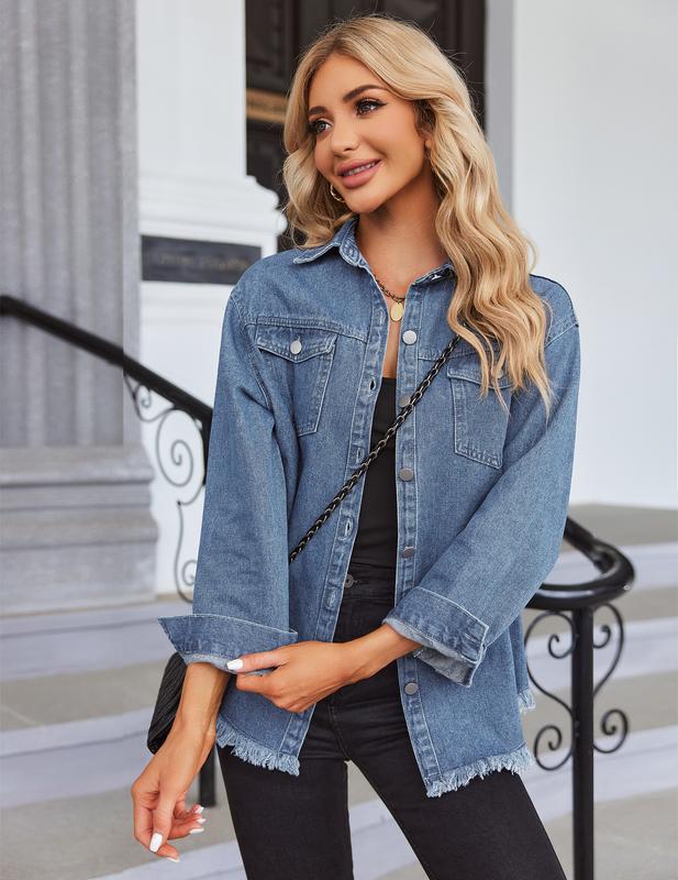 Women's Casual Long Sleeve Denim Jackets with Pockets