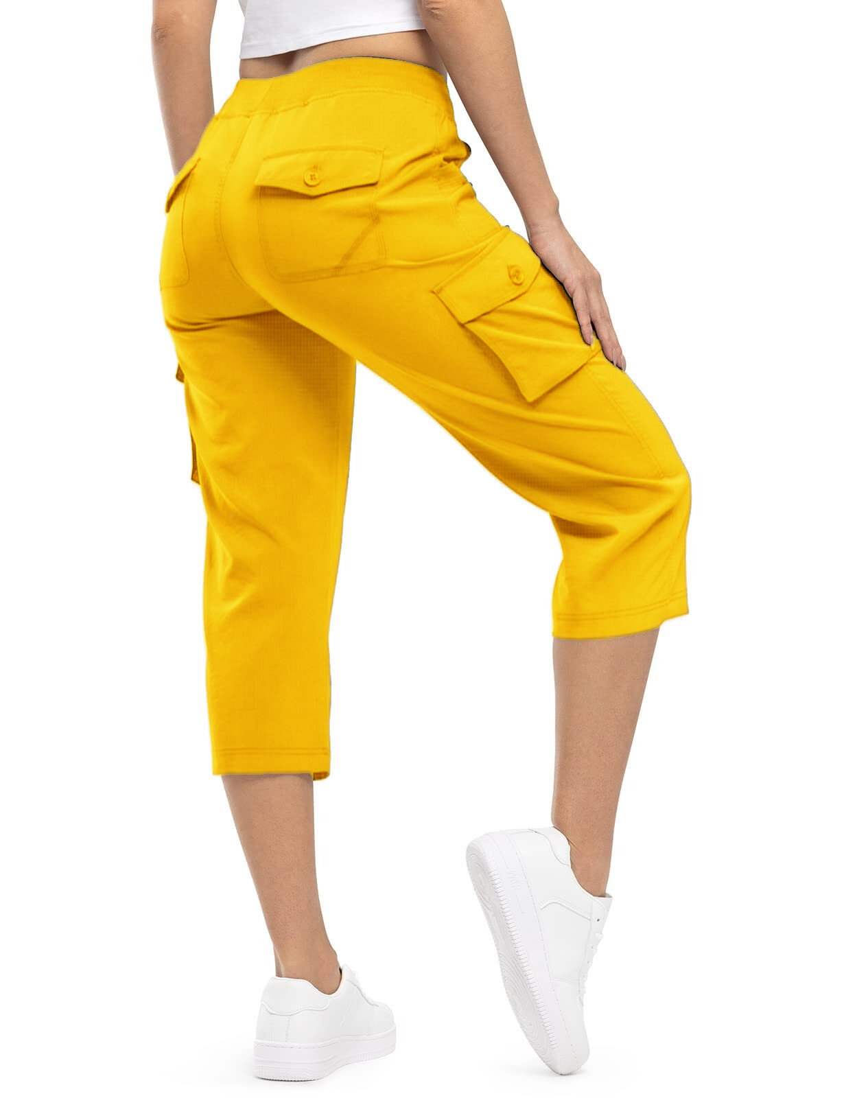 Womens Cargo Capris Lightweight Hiking Pants 6 Pockets Quick Dry Casual Outdoor Trip Loose Shorts Cropped Cotton