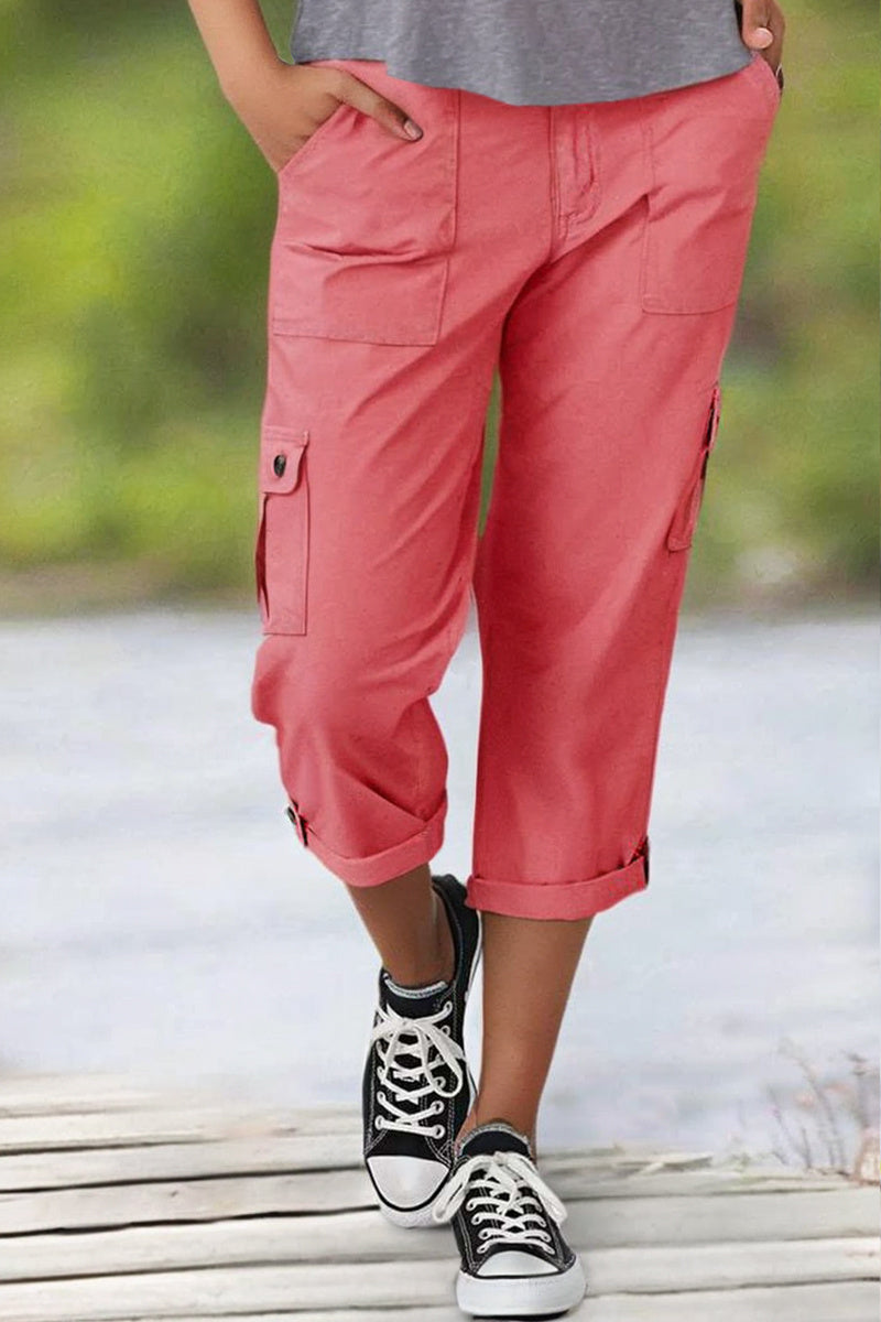 🔥Roll Tab Hem Multi Pocket Capri Mid Waist Cargo Pants🔥