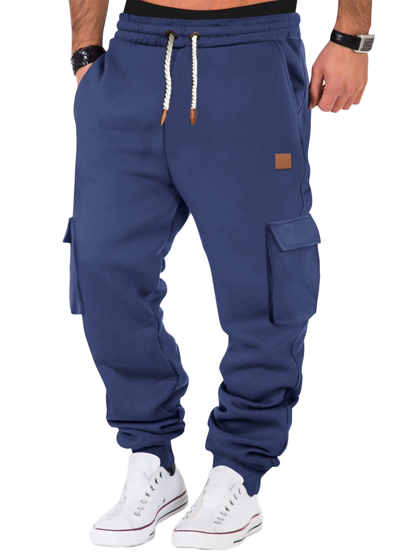 Men's Solid Color Multiple Pockets Drawstring Waist Sweatpants