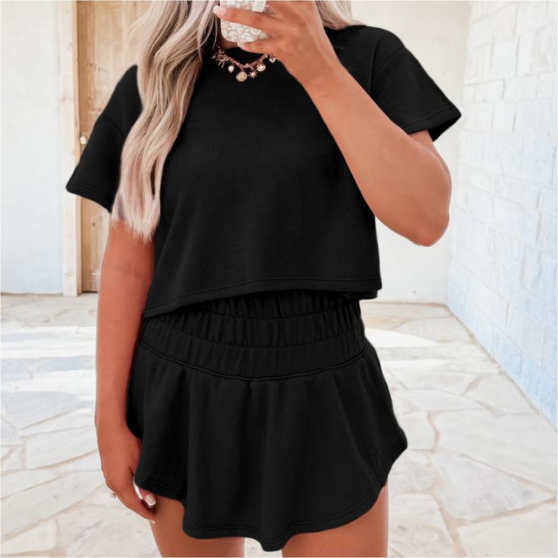 Women‘s Two Piece Set Checkerboard T Shirt and Ruffle High Waist Skort Set 2025 Summer Casual Sets for Daily Wear