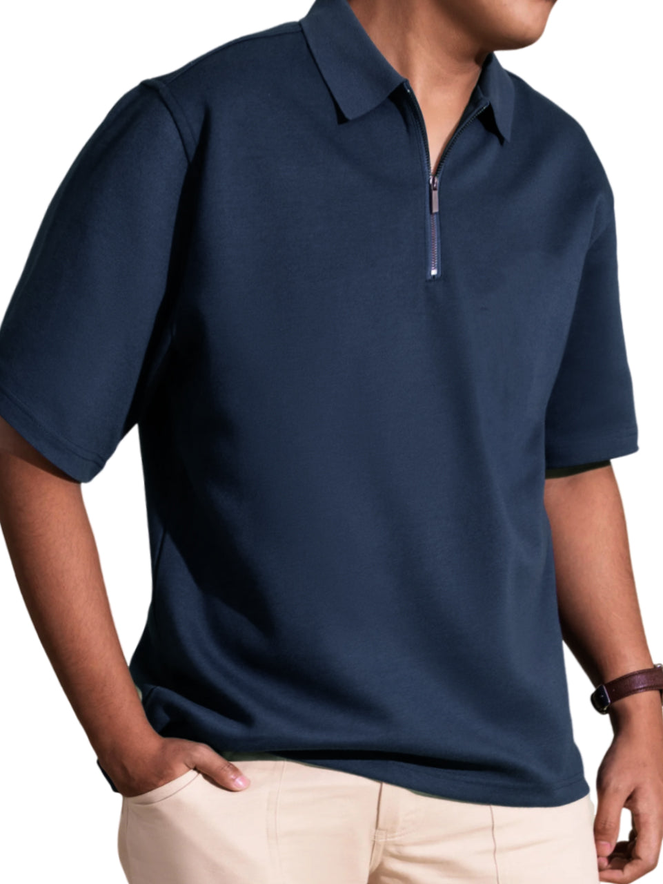 Men's Casual Comfort Zip Short Sleeve Polo Shirt