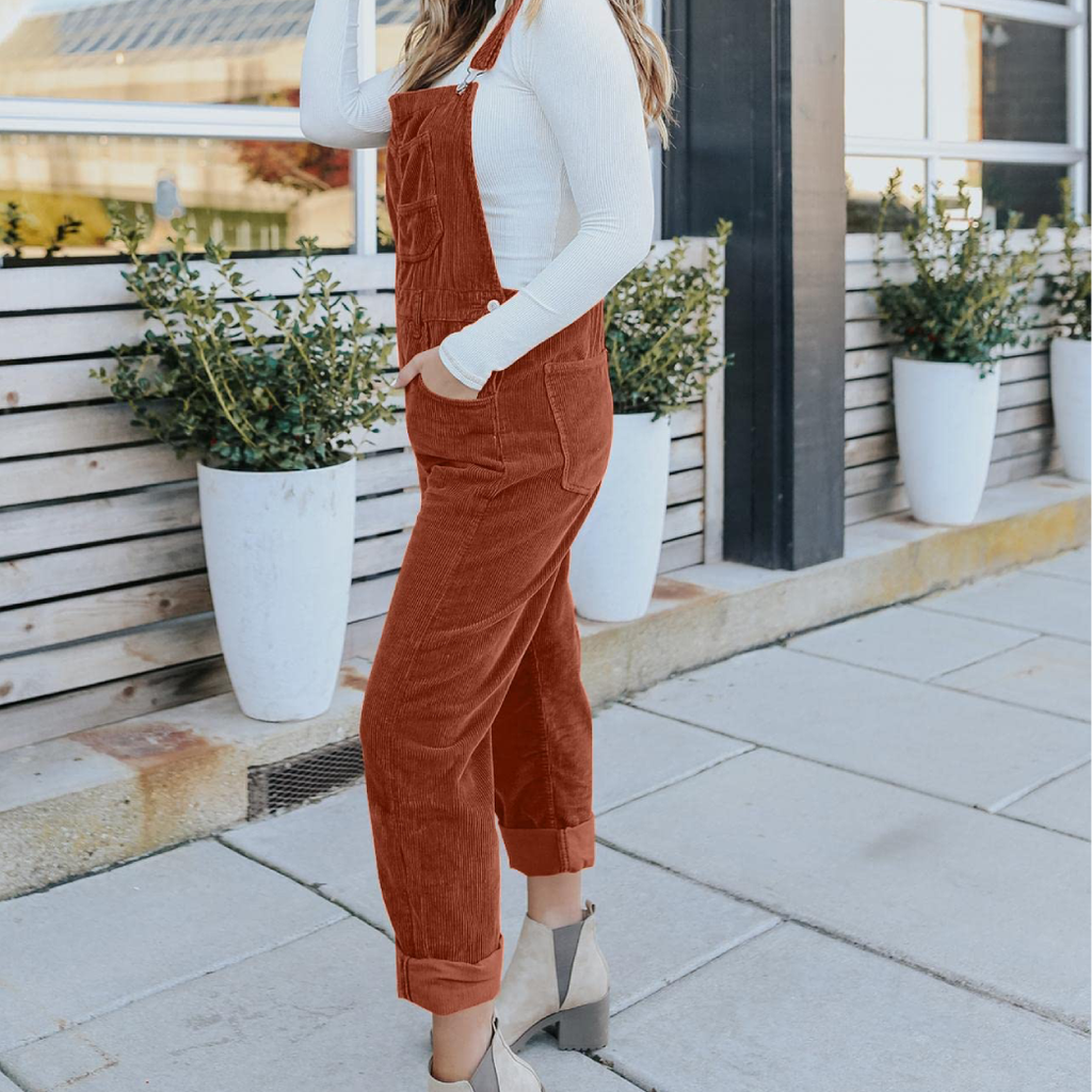 🍂 Women's Corduroy Overalls – Baggy Bib Jumpsuit with Pockets