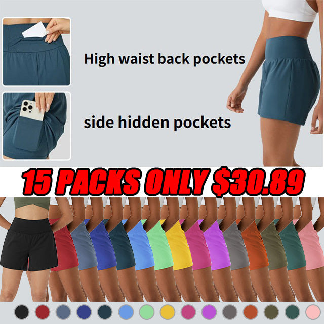 🔥Flash Sale⚡Super High Waisted Back Pocket & Side Hidden Pocket 2-in-1 Yoga Shorts