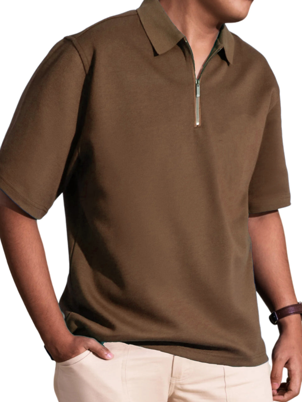 Men's Casual Comfort Zip Short Sleeve Polo Shirt