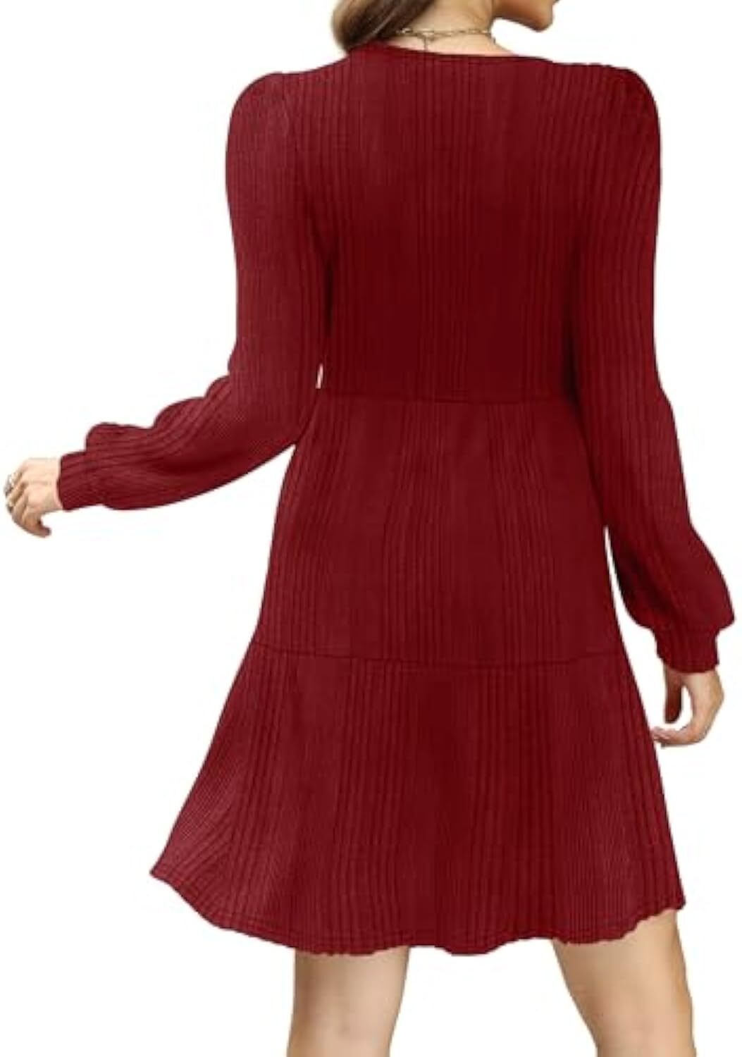 🔥Womens Square Neck Long Sleeve Fall Dresses Casual Babydoll Sweater Dress