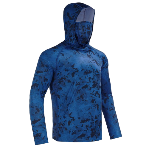 UPF 50+ Sun UV Protection Hoodie Shirts, Men Raglan Long Sleeve Lightweight Quick Dry Breathable Cooling Rash Guard with Mask Neck Gaiter for Outdoor