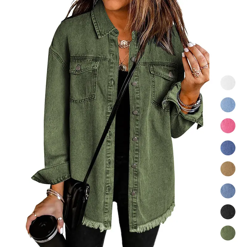 Women's Casual Long Sleeve Denim Jackets with Pockets