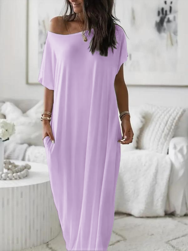 Bloomcin Women's Short Sleeve Loose Long Maxi Lounge Dress with Pockets