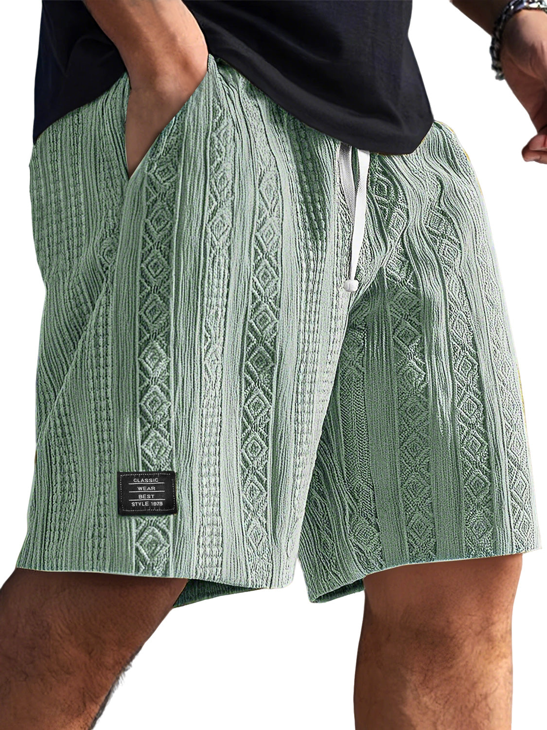 Men's Daily Jacquard Texture Embroidered Logo Casual Comfort Shorts