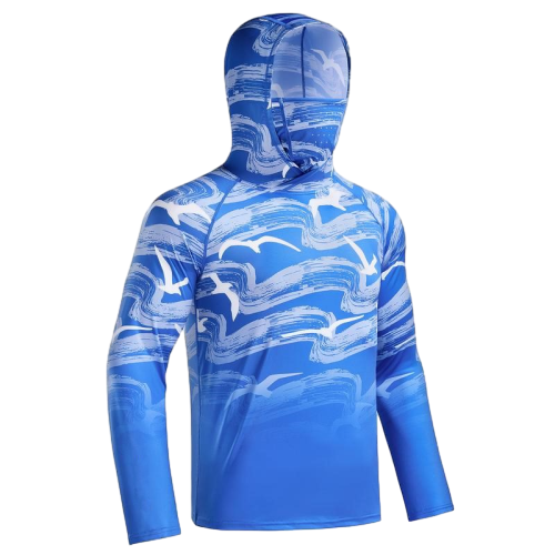 UPF 50+ Sun UV Protection Hoodie Shirts, Men Raglan Long Sleeve Lightweight Quick Dry Breathable Cooling Rash Guard with Mask Neck Gaiter for Outdoor