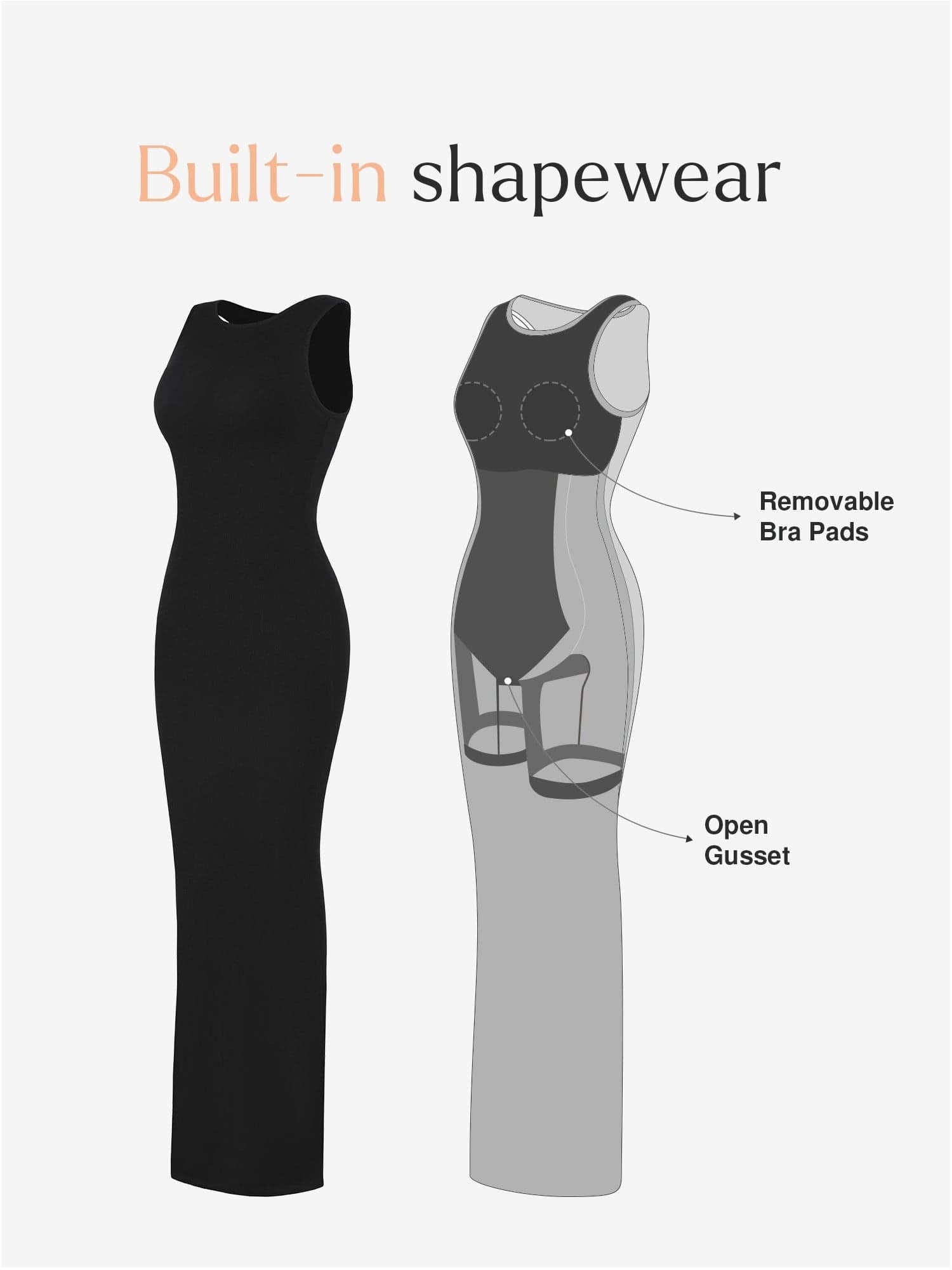 🔥Last day promotion!🔥Shapewear Modal Sleeveless Crew NeckMaxi Dress