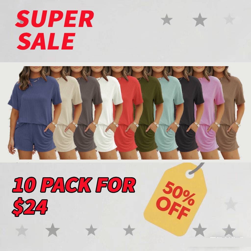 Women's Solid Textured Pocket Shorts Set, Casual Short Sleeve T-shirt & Elastic Waist Shorts