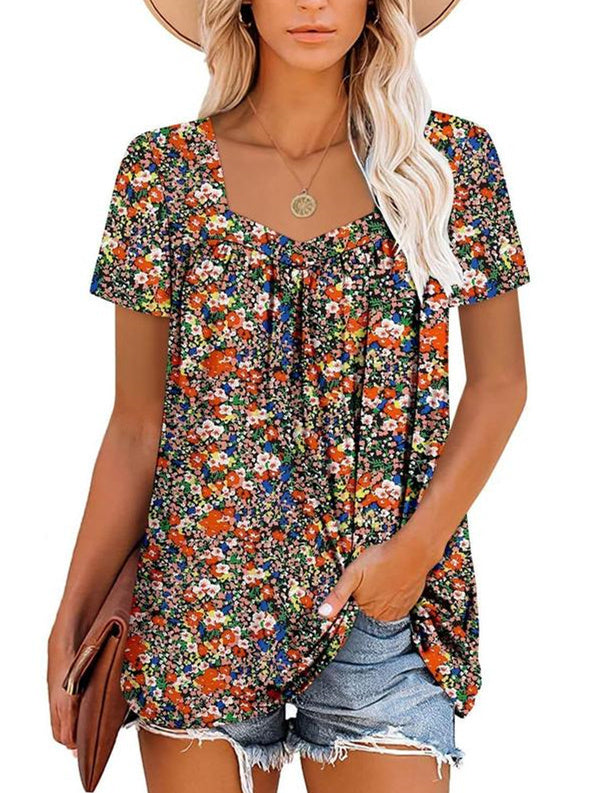 ⏰Hot Sale-Women's Summer Pleated Printed Short-Sleeves