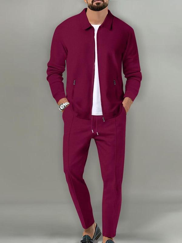 Sporty Two-piece Set Men's Plain Zip Up Jacket & Drawstring Waist Pants Tracksuit Set