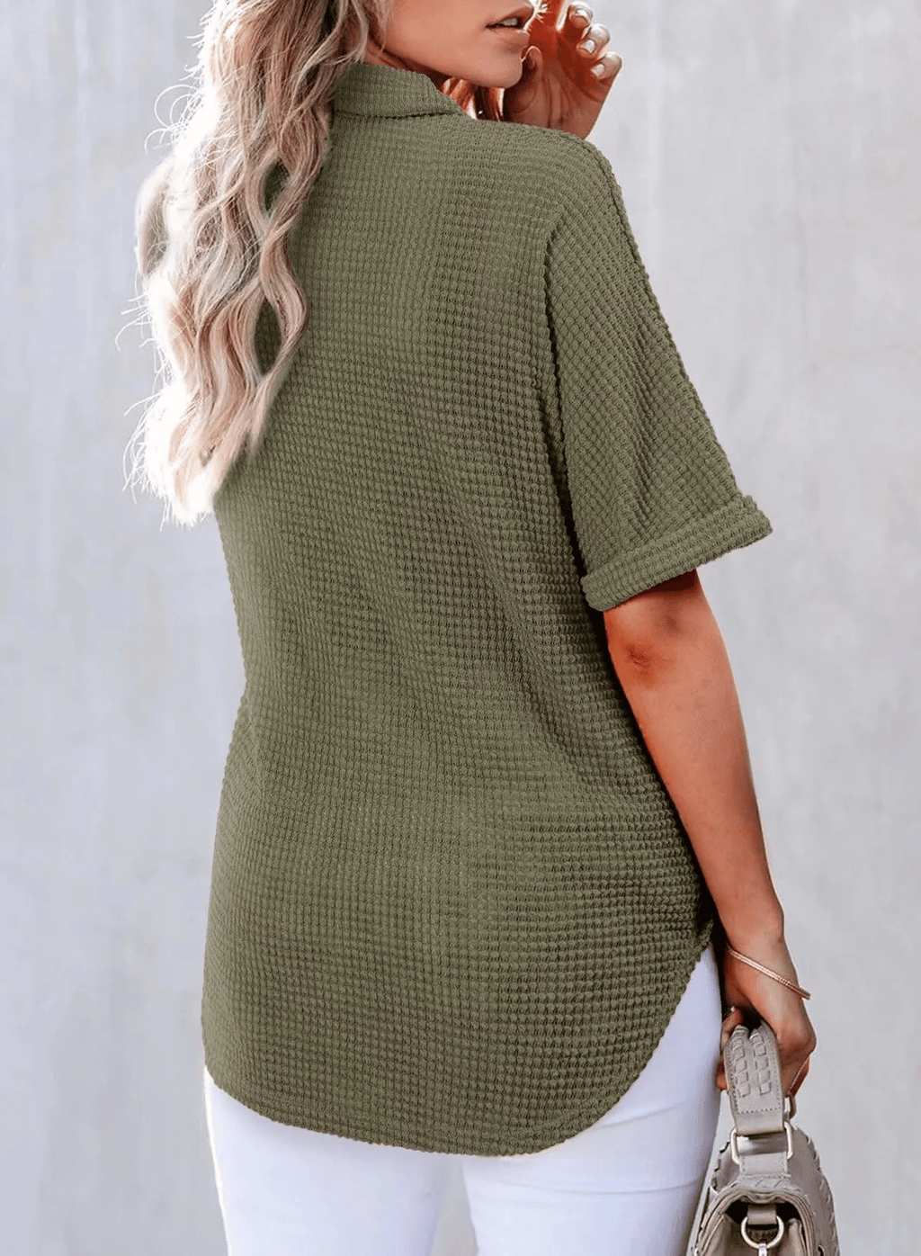 ✨2025 New Women's Waffle Knit Short Sleeve Tunic Henley Shirts