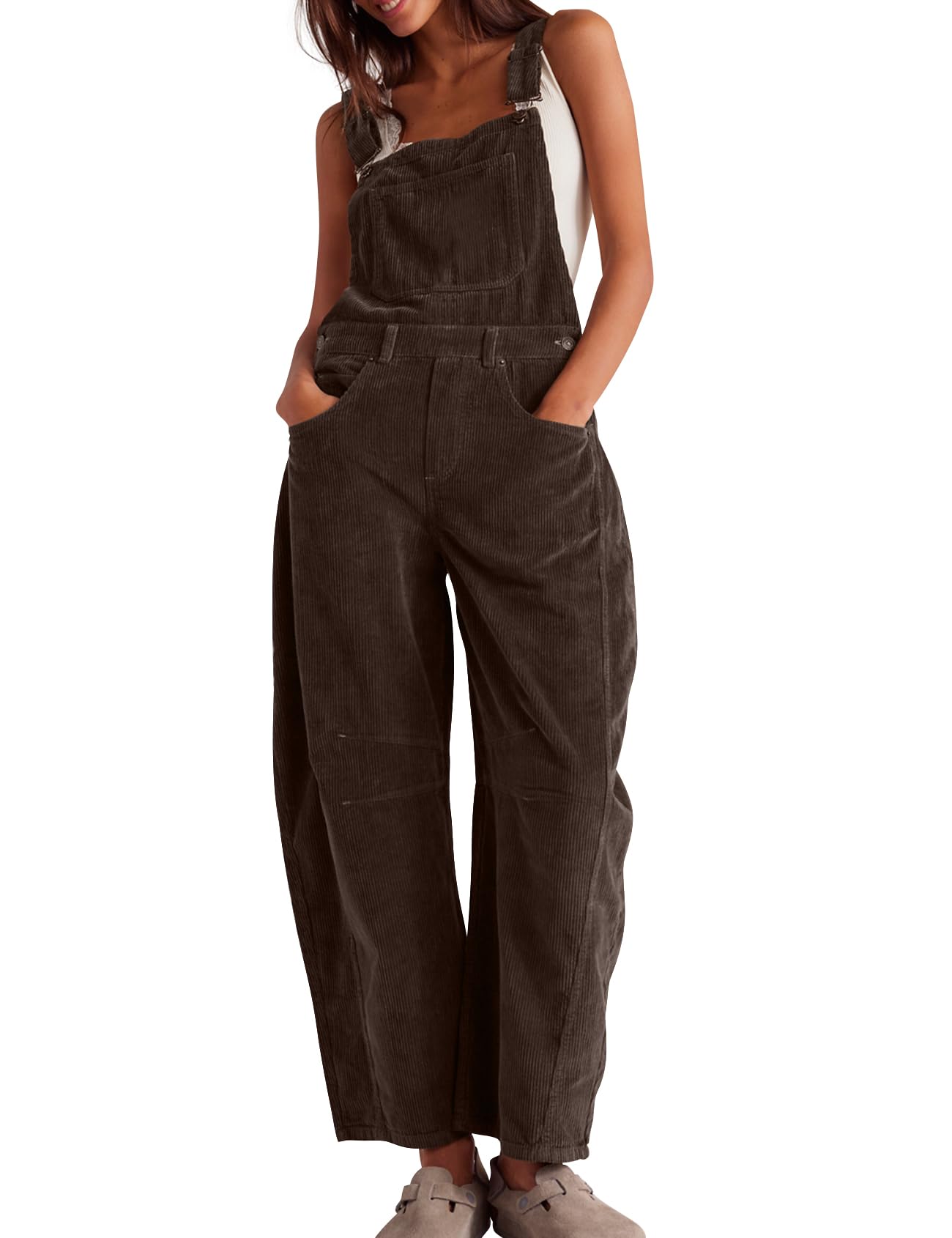 🍂 Women's Corduroy Overalls – Baggy Bib Jumpsuit with Pockets