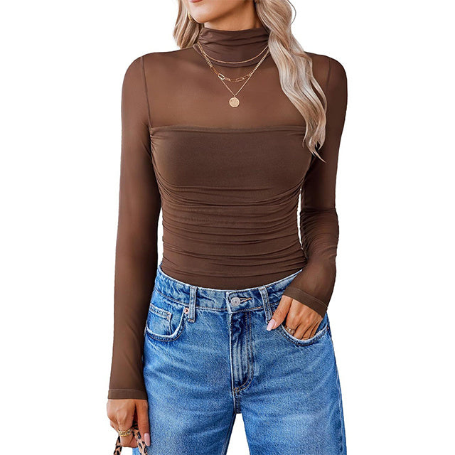 💝Autumn Specials💝Women's Long Sleeve Tights Turtleneck Shapewear Bodysuit Mesh Bodysuit Shirt