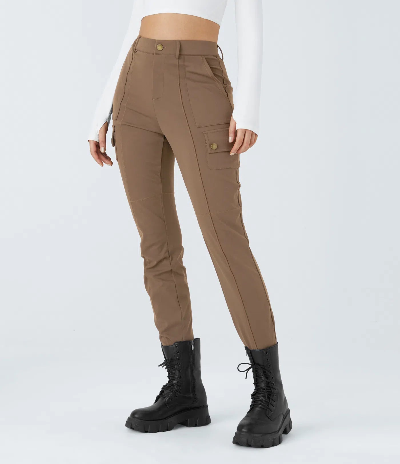 ⏰Huge Spring Discount! High Waisted Button Zipper Multiple Pockets Solid Skinny Cargo Pants