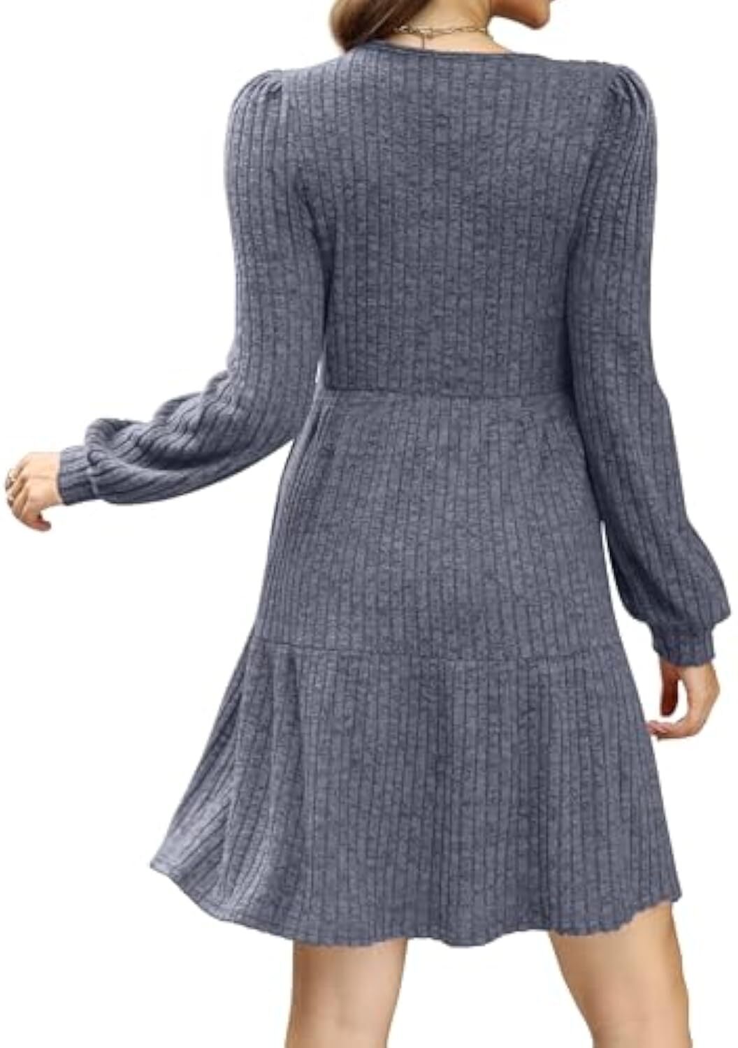 🔥Womens Square Neck Long Sleeve Fall Dresses Casual Babydoll Sweater Dress