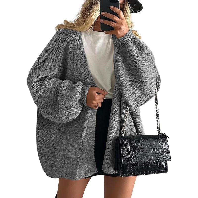 Women's Oversized Cardigan Sweater Fall Long Lantern Sleeve Knit Open Front Lightweight Sweater Knitwear Tops