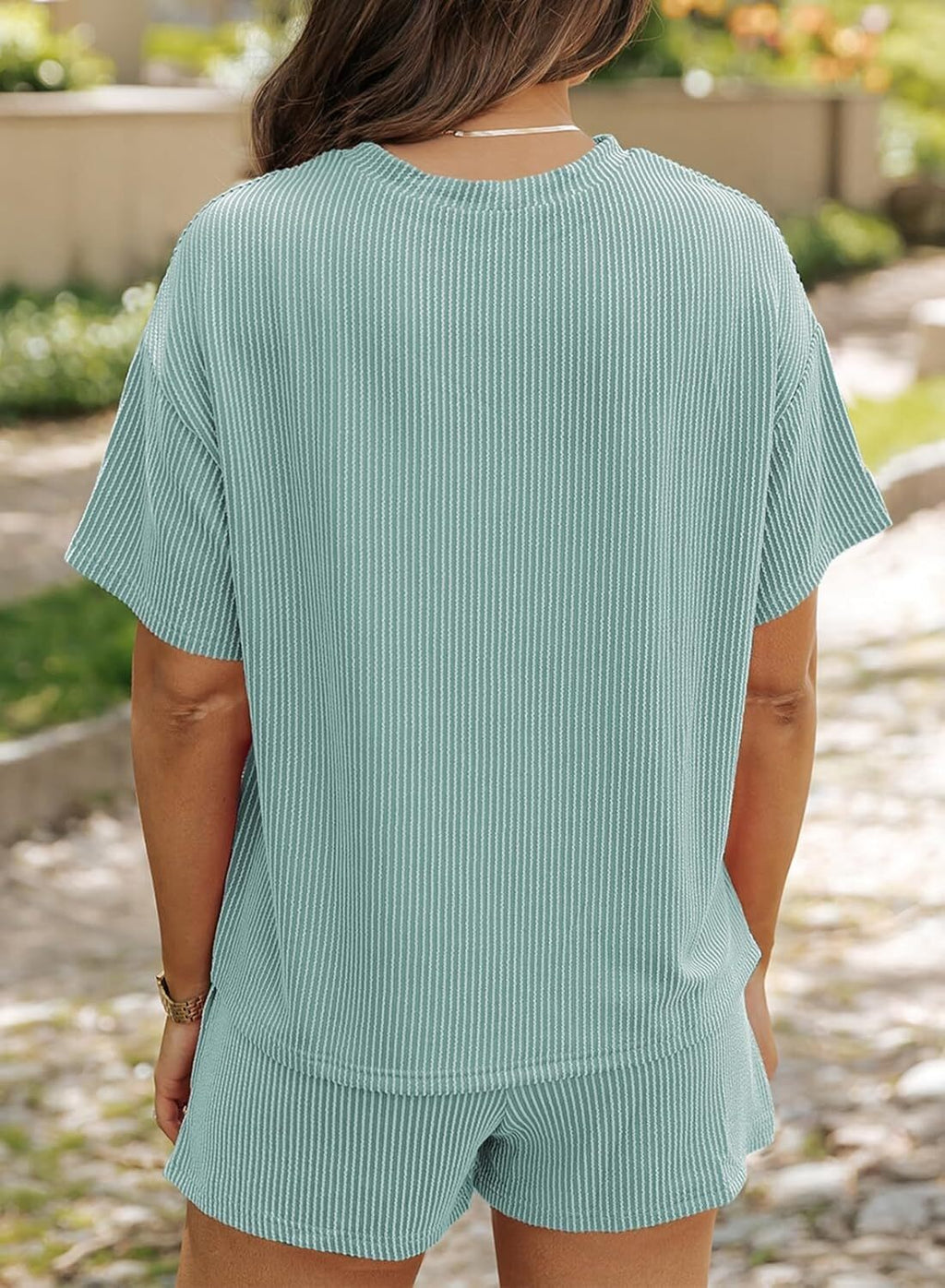 Two 2 Piece Sets for Women Short Sleeve Shirts High Waisted Shorts with Pockets Pajamas Lounge Matching Set