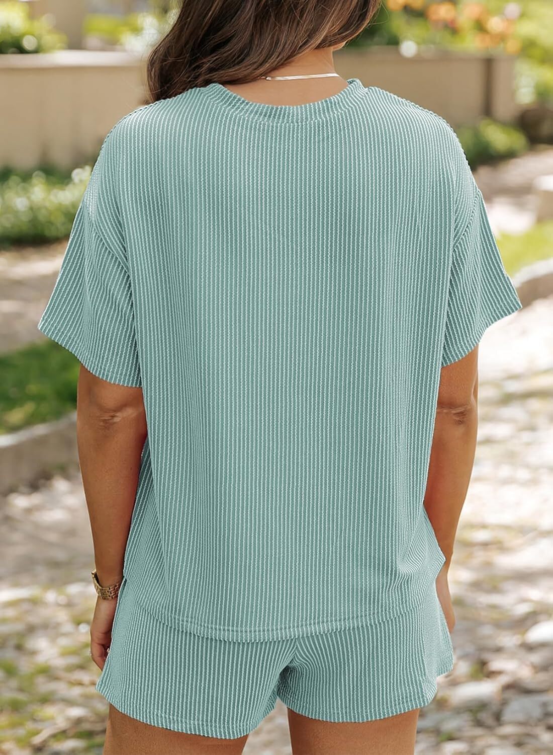 Two 2 Piece Sets for Women Short Sleeve Shirts High Waisted Shorts with Pockets Pajamas Lounge Matching Set