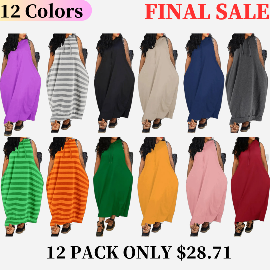 🔥Last day promotion⏰-Women's Plain Drawstring Hooded Tank Dress, Casual Pocket Sleeveless Maxi Dress for Summer, Fashion Women's Clothing for Daily Wear