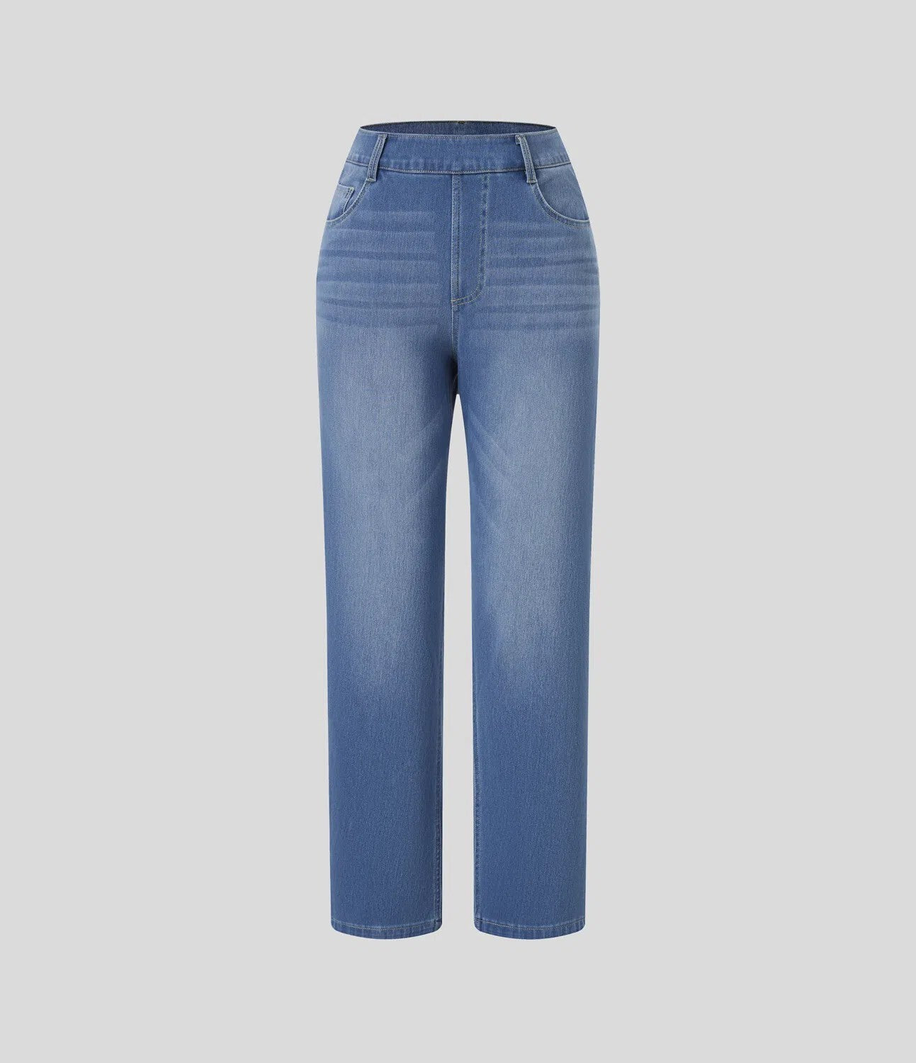 Stretch-Knit Straight-Leg Jeans with Multiple Pockets