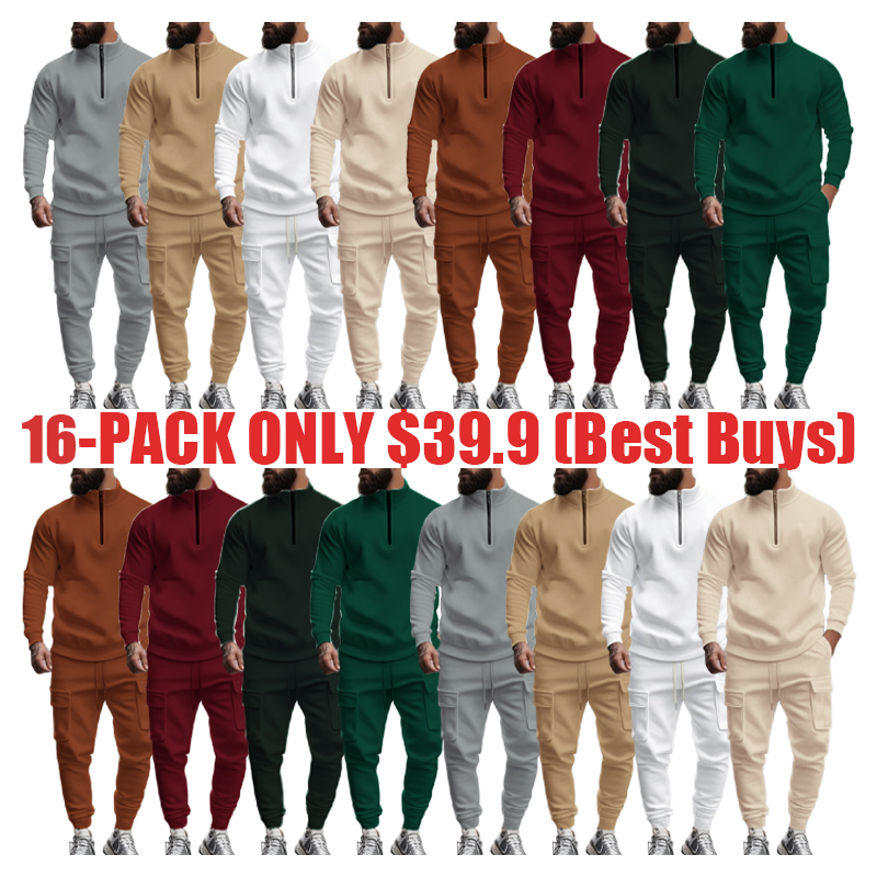 🚀New Arrival 🎃 Men's Casual Fleece Lined Zipper Work Pants Set, Thick Fabric Warm Long Trousers for Fall & Winter